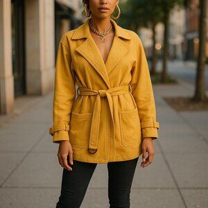 VINTAGE Y2K Mustard Yellow Leather Jacket S M L Well Loved Coat 90s Hip Hop